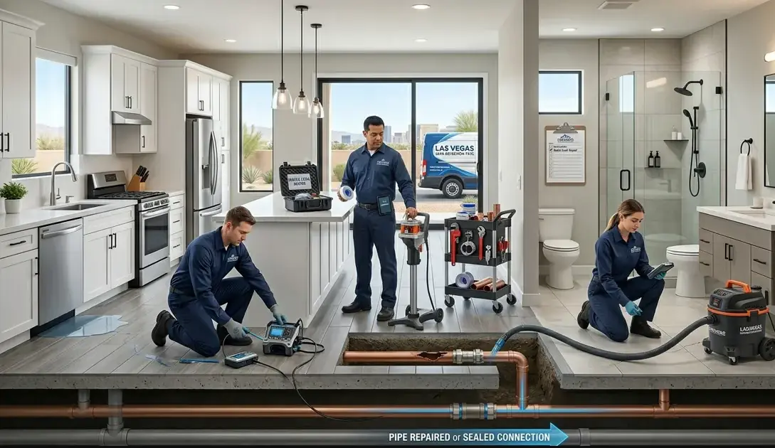 Licensed technician performing non-invasive leak detection in a Las Vegas home